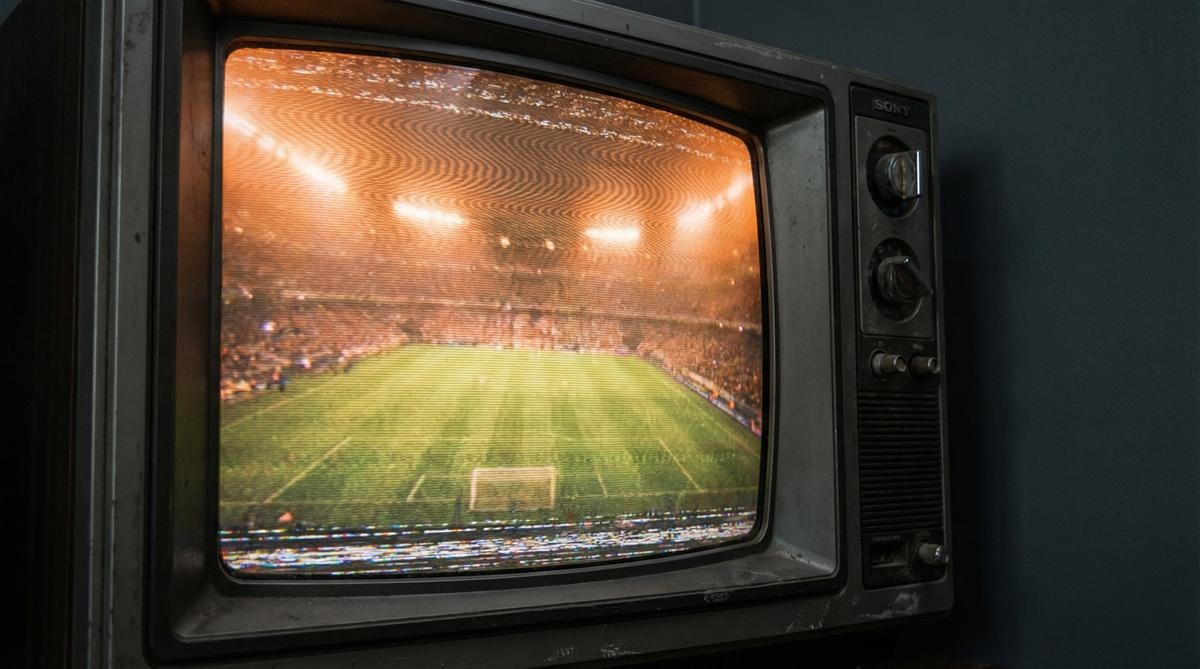 复古电视框架内的足球场画面 - 电竞世界杯